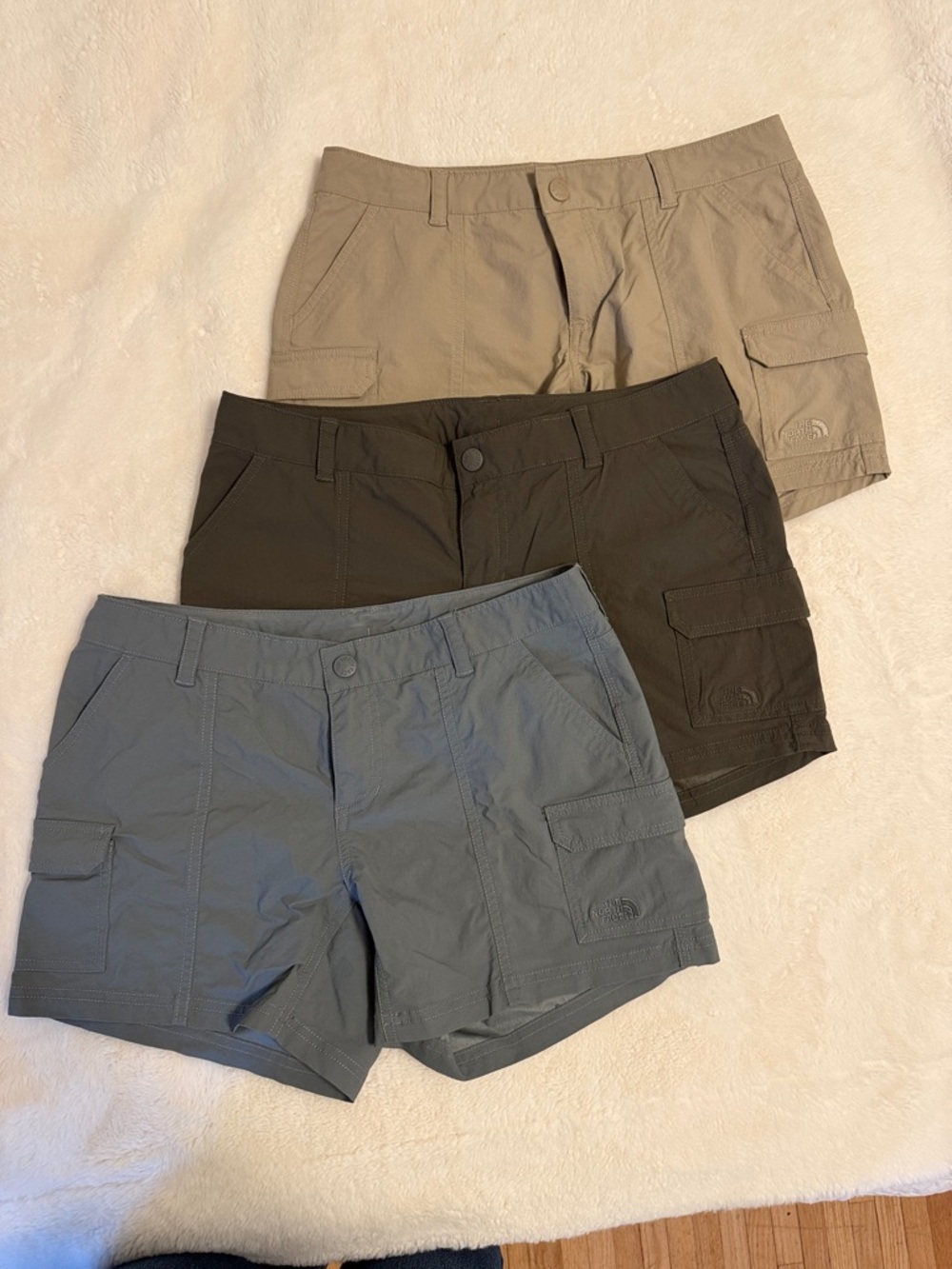 The North Face Women's Cargo Shorts Trio - Beige, Olive, Slate Blue
